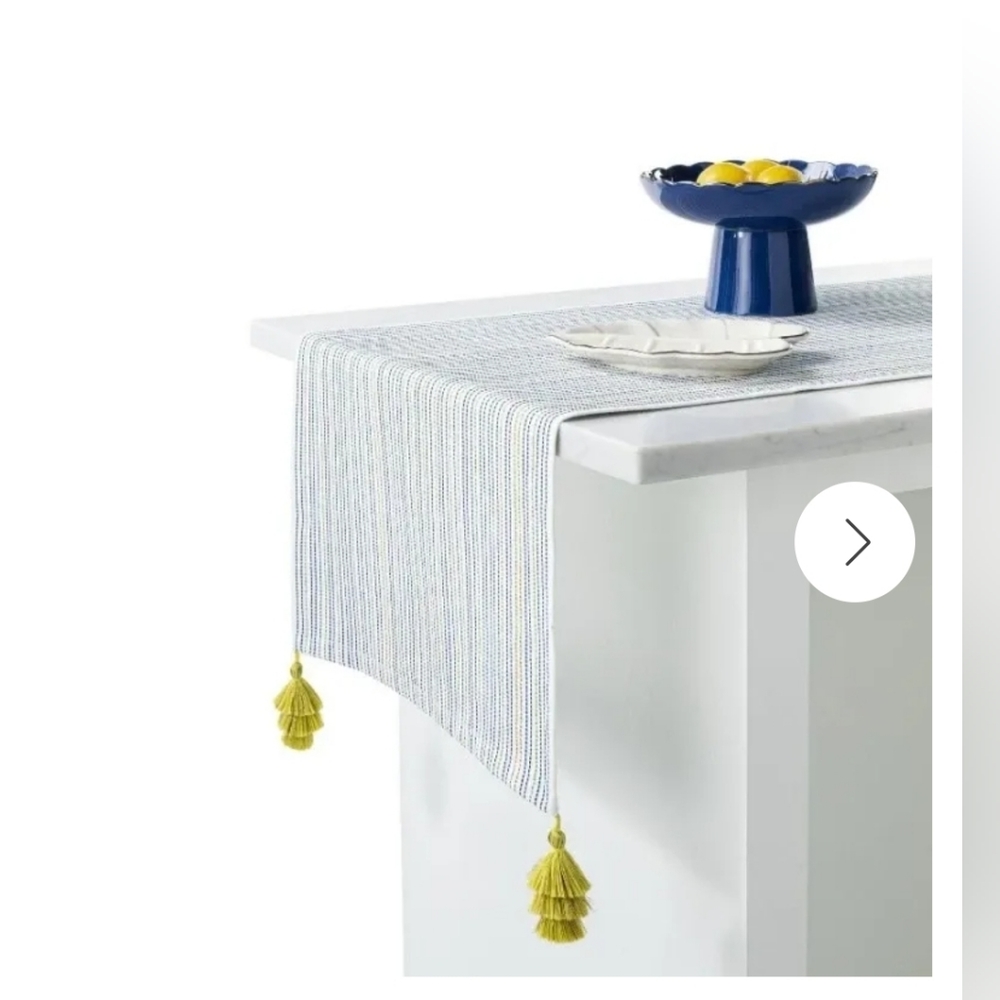Tabitha Brown Table Runner with Yellow Tassel Trim Table Linen trendy